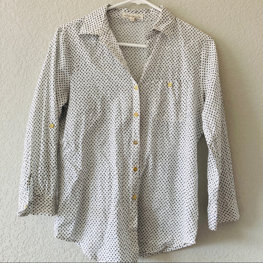 Hester & Orchard Polka Dot Cotton Button Down Shirt S - Picture 2 of 9